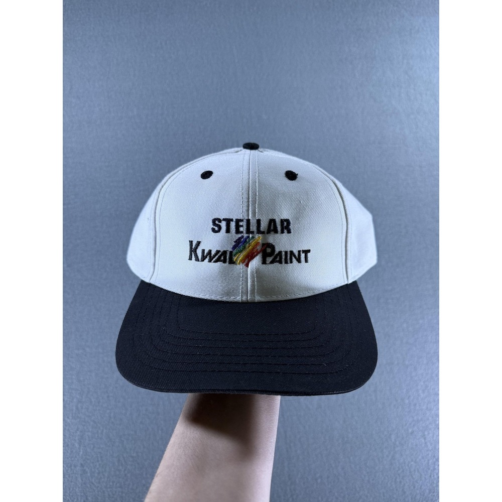 Vintage Kati Stellar Kwal Paint Hat Cap Strap Back White Black Embroidered